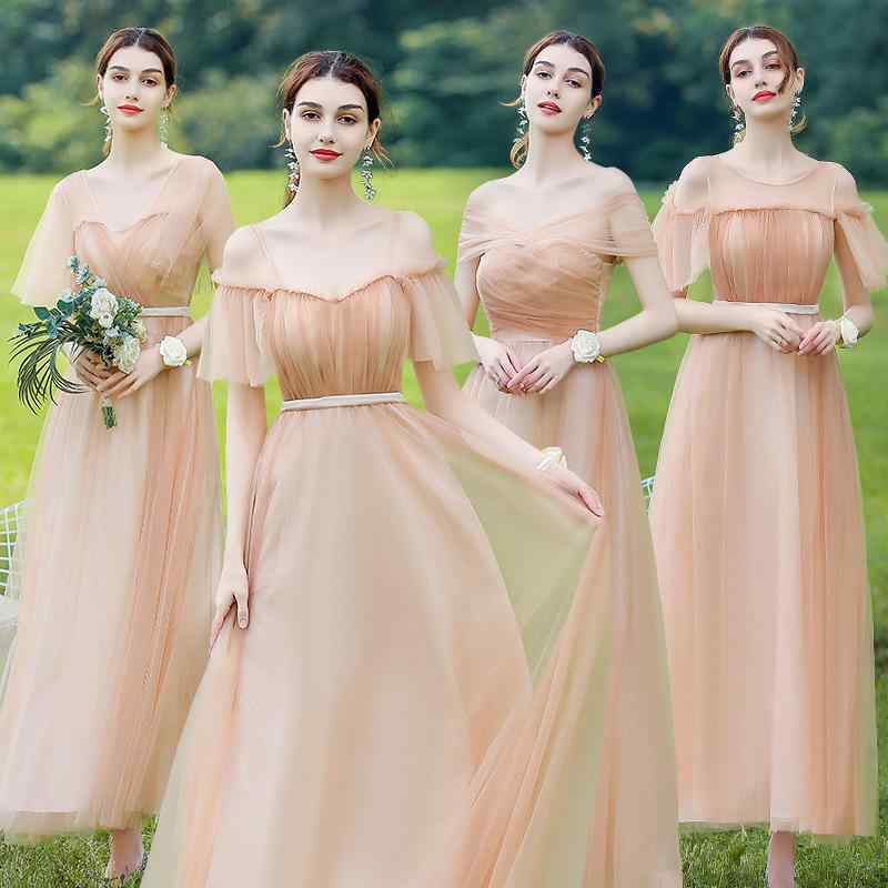 ドレス レディース ワンピース ブライズメイド フォーマル 結婚式 披露宴 二次会 春夏 ロング ミモレ ノースリーブ キャミソール Aライン フレア 編み上げ ふんわり 上品 きれいめ かわいい シンプル ポリエステル モカ ブルーピンク ミントグリー