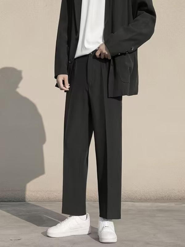 スラックス メンズ パンツ ズボン ボトムス テーパードパンツ アンクル丈 九分丈 春夏 ビジネス カジュアル 通勤 薄手 通気性 接触冷感 ストレッチ 伸縮性 ノーアイロン イージーケア ブラック ダークグレー アプリコット