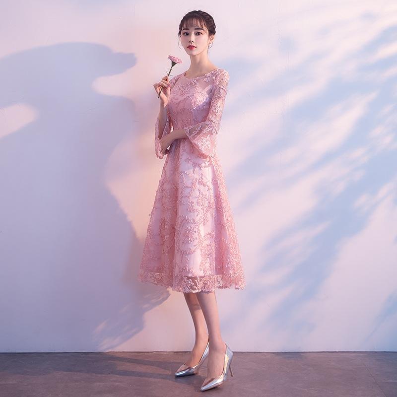 ワンピース レディース ドレス 結婚式 パーティー 二次会 ピンク カーキ 春夏 フレア ハイウエスト ミモレ丈 膝丈 痩せ見え 体型カバー エレガント 高級感 フェミニン かわいい バックファスナー きれいめ 上品 無地