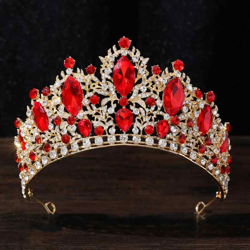 ティアラ レディース 王冠 ヘッドドレス ヘアアクセサリー ブライダル ウェディング 花嫁 結婚式 誕生日 パーティー バロック風 豪華 高級感 しずく型 クリスタル ビジュー キラキラ 合金 シルバー ゴールド レッド