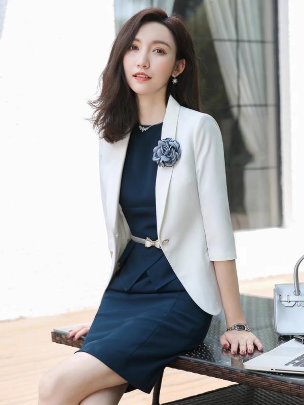 セットアップ レディース 春夏 スカートスーツ ワンピーススーツ 事務服 制服 ユニフォーム ビジネス 通勤 エステ フォーマル エレガント 上品 きれいめ 高級感 七分袖 半袖 膝丈 ポリエステル ファッション 大人