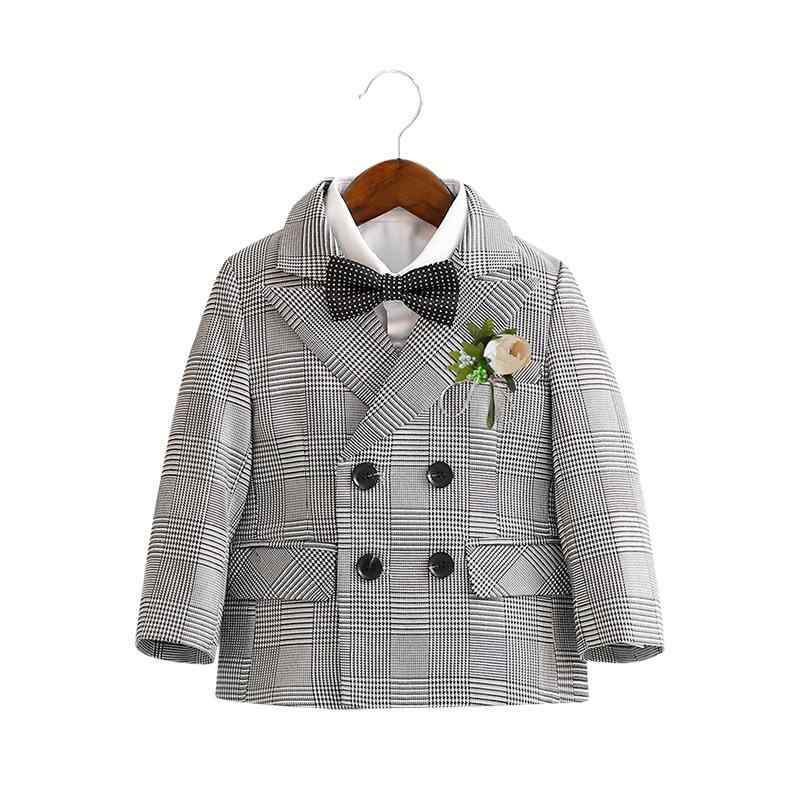 スーツ 男の子 セットアップ フォーマル 礼服 正装 上下セット 秋冬 ジャケット パンツ スラックス チェック柄 英国風 ダブルボタン グレー 結婚式 発表会 七五三 かっこいい 高級感 紳士服 トラッド 小学生 園児