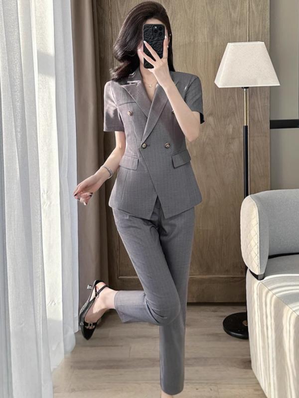 セットアップ レディース 春夏 半袖 ジャケット パンツ スカート オフィス 通勤 受付 事務服 ユニフォーム ブラック グレー ブルー スーツ 薄手 軽量 接触冷感 伸縮性 上品 エレガント きれいめ おしゃれ ポリエステル