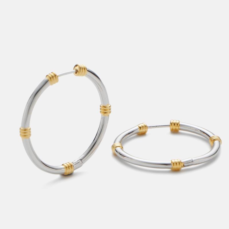 ピアス レディース フープ リング 合金 メッキ ゴールド スターリングシルバー925 スタッド 欧米風 バイカラー キャッチレス 通勤 オフィス ビジネス おしゃれ シンプル 大人カジュアル スタイリッシュ 普段使い プレゼント