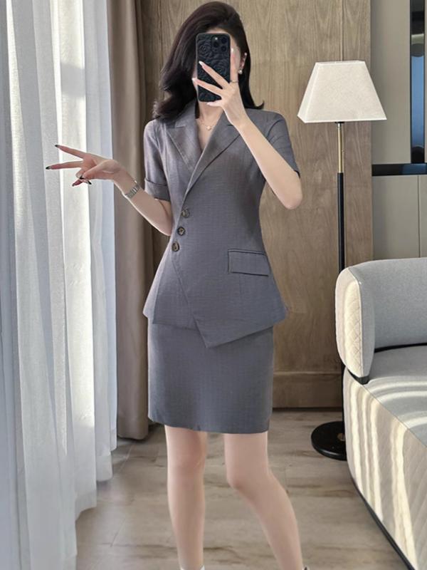 セットアップ レディース スーツ ジャケット パンツ スカート 春夏 ストレッチ 伸縮性 ツイル素材 通勤 事務服 オフィス 洗える 半袖 五分袖 三分袖 ブラック グレー ブルー 高級感 エレガント きれいめ 上品 無地