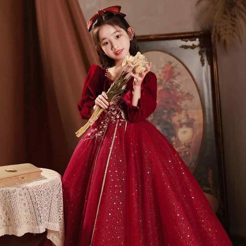 ドレス 女の子 キッズ ピアノ発表会 結婚式 パーティー 赤 プリンセス お姫様 上品 高級感 フォーマル チュール フリル かわいい 膝丈 ノースリーブ フレア Aライン サテン パニエ バックリボン アセテート