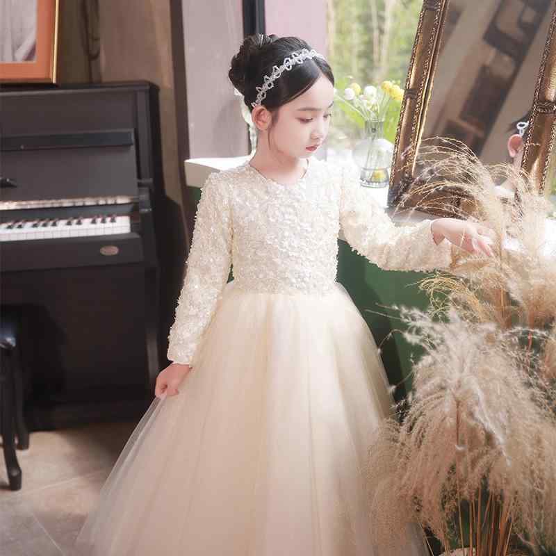 ドレス キッズ 女の子 子供服 ワンピース フォーマル ガールズ お姫様 プリンセス かわいい 上品 高級感 清楚 エレガント 発表会 結婚式 演奏会 シャンパン アイボリー ポリエステル 裏地 春夏 秋冬