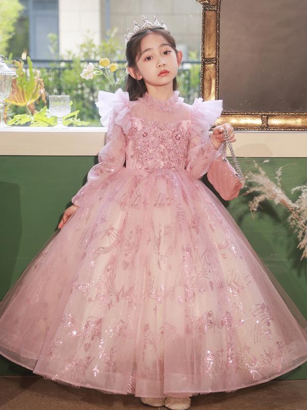 ドレス 女の子 子供 フォーマル 結婚式 発表会 誕生日 フラワーガール プリンセス キッズ ワンピース ピアノ 衣装 チュール フリル レース 春夏 ピンク かわいい 上品 華やか リボン 膝丈 フレア パフスリーブ エレガント 清楚 アセテート