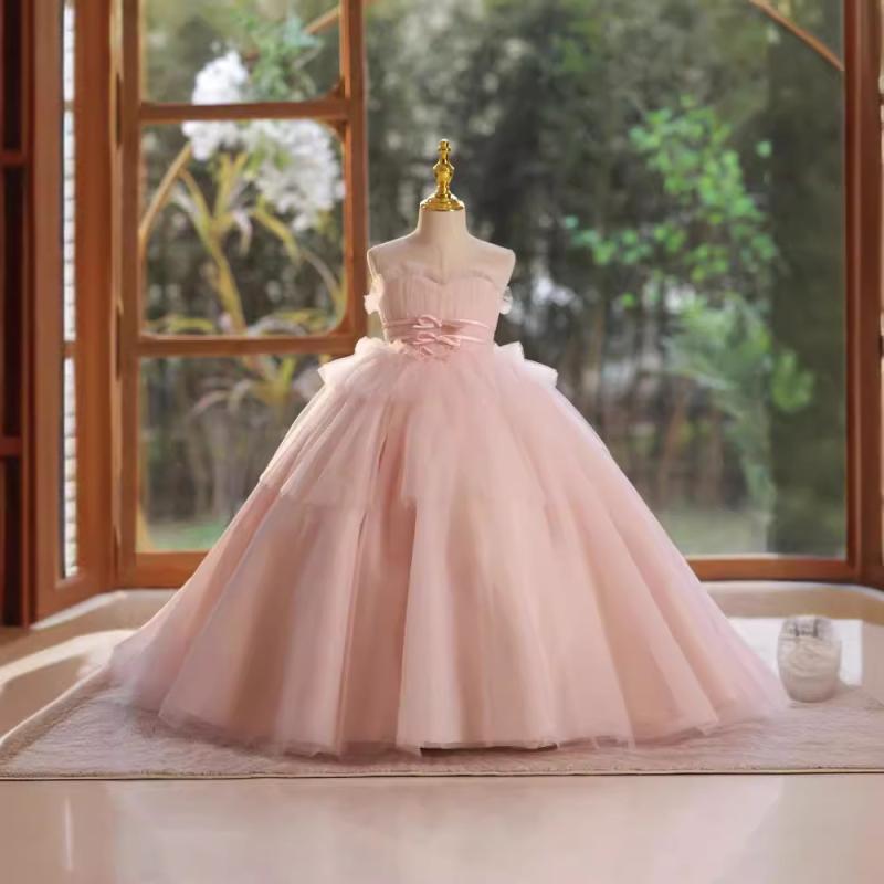 ドレス 女の子 キッズ 子供用 ワンピース フォーマル 発表会 結婚式 演奏会 衣装 ピンク かわいい プリンセス エレガント 高級感 チュール シフォン リボン 膝丈 ノースリーブ オールシーズン ポリエステル 素材 オールシーズン|フロントップ店