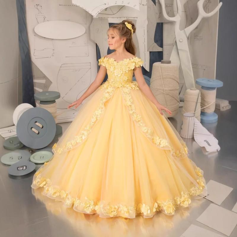 ドレス 女の子 キッズ 子供 ベビー ワンピース プリンセス 発表会 結婚式 演奏会 チュチュ チュール Aライン フォーマル 膝丈 リボン おしゃれ 上品 高級感 春夏 イエロー パープル ポリエステル フリル プリーツ