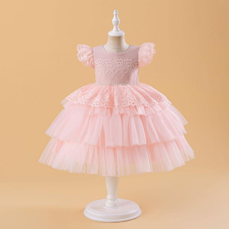 ドレス 女の子 キッズ ワンピース プリンセス チュール レース ふんわり フォーマル 発表会 結婚式 誕生日 子供用 ホワイト ピンク ブルー ノースリーブ ハイウエスト 裏地 バックリボン 綿 チュチュ ピアノ 衣装 ステージ