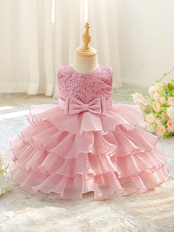 ワンピース 女の子 キッズ ベビー ドレス プリンセス チュール ティアード スパンコール ノースリーブ フリル 結婚式 フラワーガール 発表会 子供服 コットン かわいい ダスティピンク ライトパープル スカイブルー