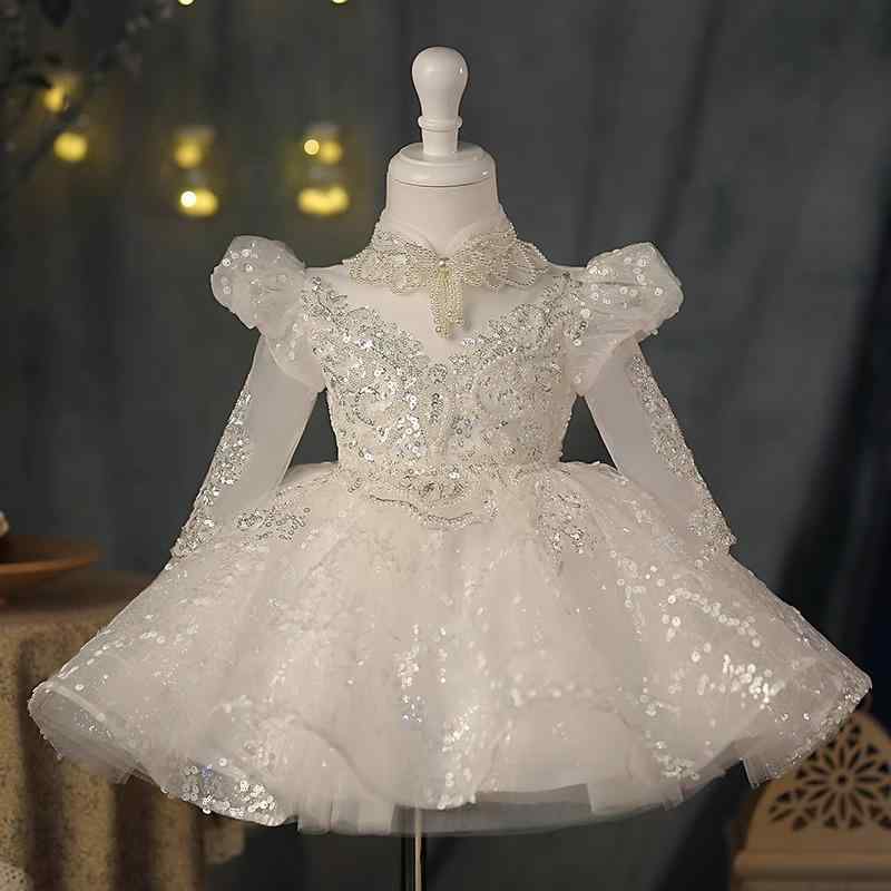 ドレス キッズ 女の子 子供用 ワンピース ピアノ発表会 結婚式 パーティー ホワイト 白 フォーマル プリンセス 高級感 リボン フリル レース かわいい エレガント 膝丈 ノースリーブ オールシーズン チュール Aライン ボリューム