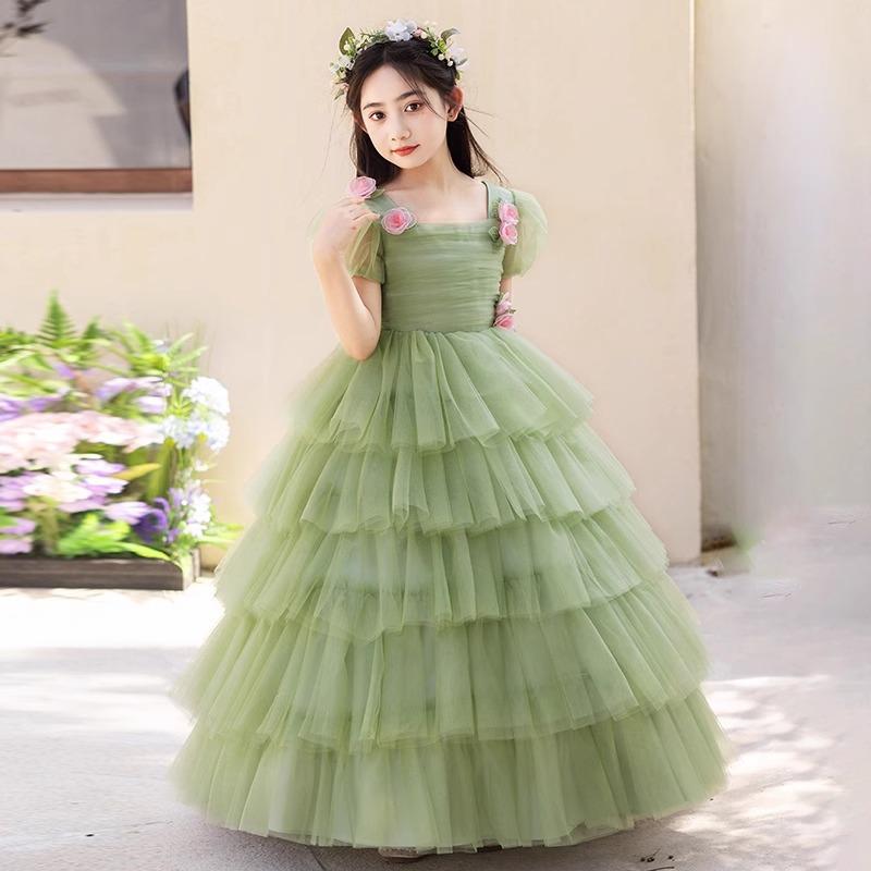 ドレス 女の子 グリーン 緑 結婚式 発表会 誕生日 ワンピース キッズ フォーマル チュール レース かわいい 森ガール 花柄 妖精 洋風 華やか プリンセス 上品 高級感 オールシーズン 子供服 衣装 ポリエステル フレア｜フロントップ店 5,928円