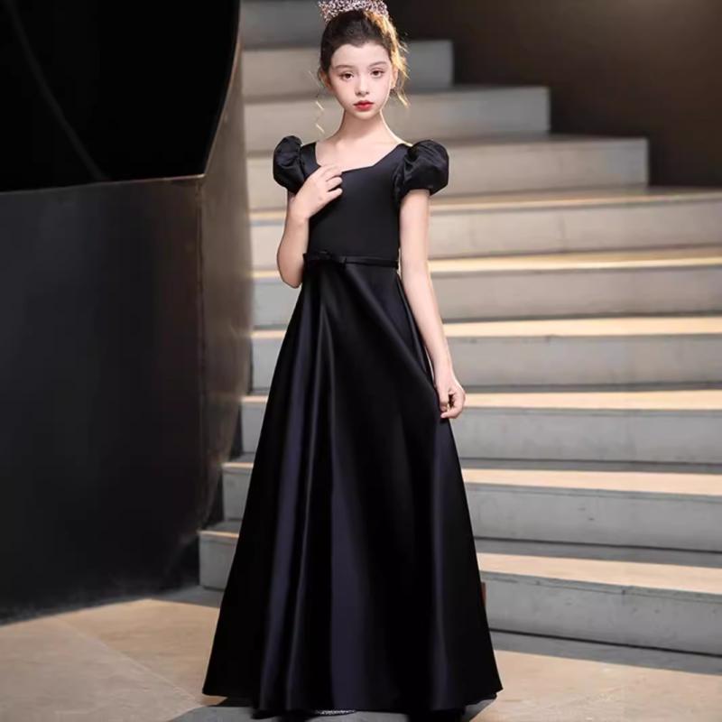 ドレス キッズ 女の子 黒 発表会 ピアノ 結婚式 子供用 フォーマル ワンピース チュール プリンセス 上品 高級感 オールシーズン ジュニア コンクール ポリエステル 100 110 120 130 140 150 160 ロング フレア