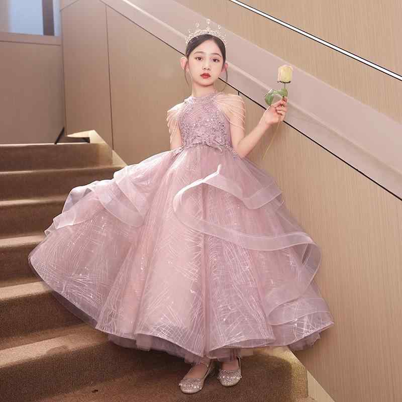 子供ドレス 女の子 ワンピース フォーマル 発表会 結婚式 誕生日 ピンク 春夏 プリンセス かわいい エレガント パーティー ステージ衣装 チュール フリル レース 高級感 裏地 綿 ポリエステル 通気性 軽量 華やか お呼ばれ 小学生 七五三 撮影用