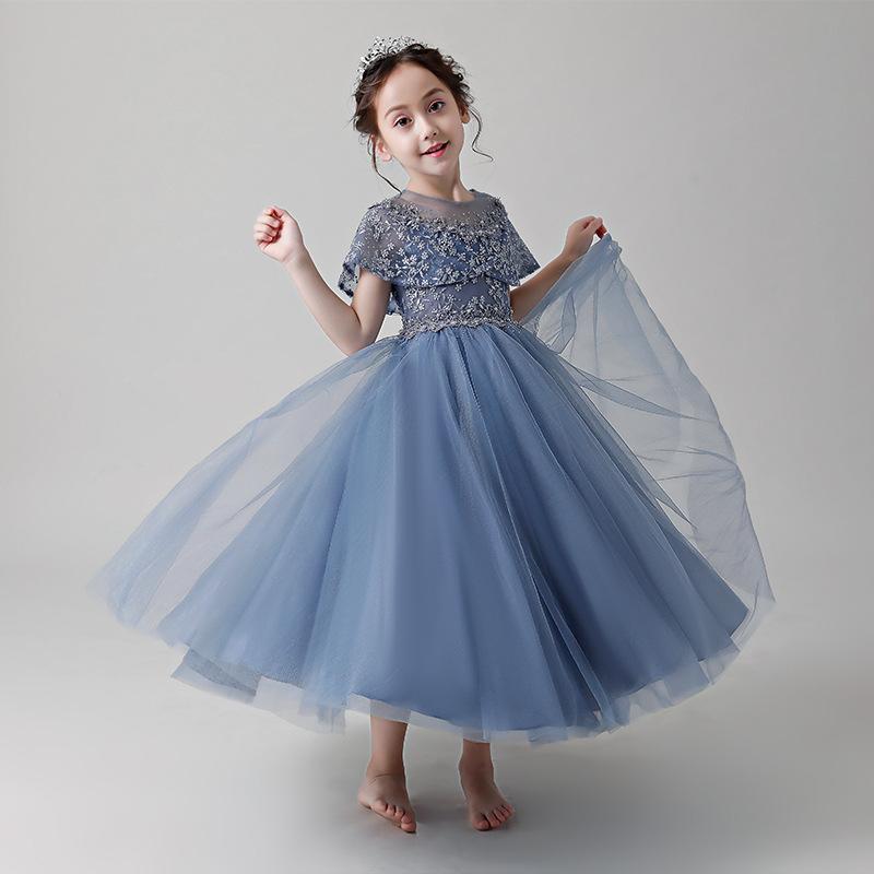 ドレス 女の子 キッズ 子供用 秋冬 発表会 結婚式 誕生日 プリンセス ふんわり チュール レース フォーマル かわいい おしゃれ ゴージャス 膝丈 ロング ブルー ホワイト シャンパン ワンピース フレア