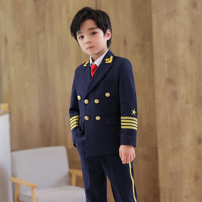 制服 キッズ 男の子 ジャケット ブレザー フォーマル パイロット キャプテン 機長 コスチューム なりきり 仮装 厚手 上品 ブリティッシュスタイル ポリエステル 秋冬 ネイビー ホワイト 発表会 結婚式 七五三 4,622円