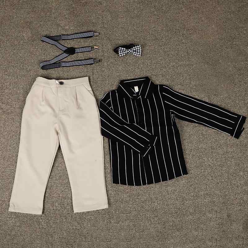 セットアップ キッズ 男の子 シャツ ロングパンツ ストライプ 春夏 秋冬 発表会 結婚式 入学式 英国風 フォーマルウェア 上下セット 子供服 襟 ストレッチ 柔らかい 快適 通気性 かっこいい グレー ブラック ホワイト