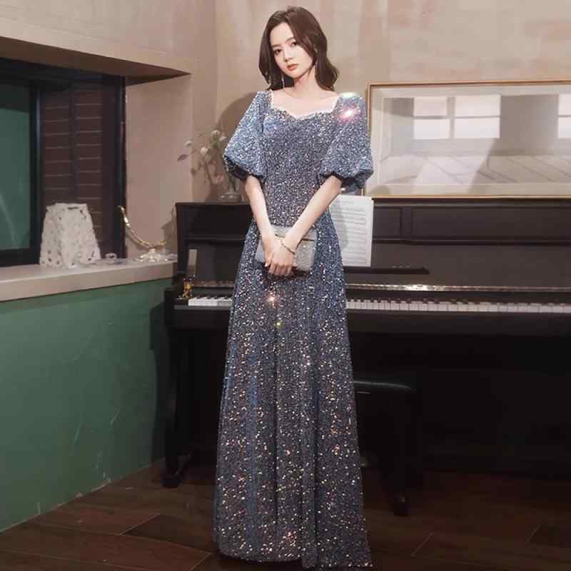 ドレス レディース ワンピース マキシ丈 結婚式 二次会 発表会 フレンチスタイル エレガント 上品 高級感 スパンコール キラキラ 半袖 Uネック ハイウエスト Aライン 春夏 ポリエステル 華やか 大人 プリーツ