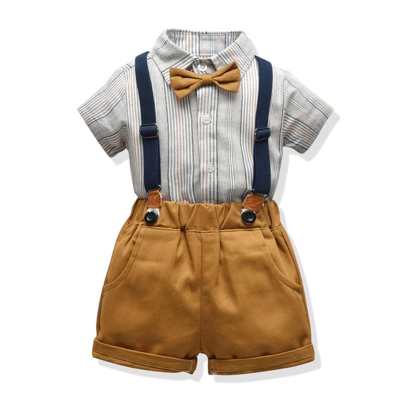 セットアップ 男の子 キッズ ベビー 半袖 シャツ ハーフパンツ サロペット オーバーオール ストライプ 綿 コットン 韓国ファッション 春夏 カジュアル おしゃれ かっこいい 柔らかい 通気性 普段使い お出かけ