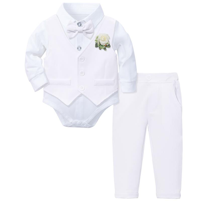 スーツ 男の子 キッズ ベビー セットアップ フォーマル 礼服 紳士風 英国風 ベスト ロンパース シャツ 長袖 春秋 誕生日 結婚式 七五三 ホワイト ブラック ネイビー コットン ポリエステル 混紡 上品 おしゃれ