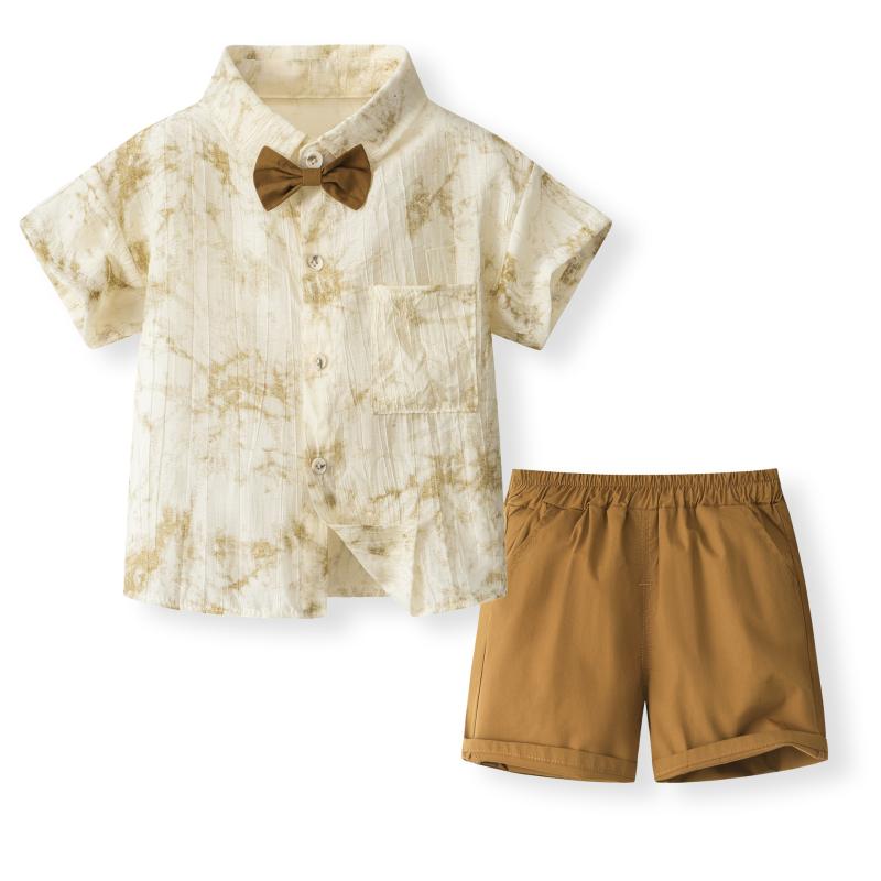 セットアップ 男の子 ベビー キッズ 半袖 シャツ ショートパンツ 上下セット 襟 前開き 春夏 子供服 コットン 綿 キャメル 無地 カジュアル 普段使い お出かけ 通園 通気性 柔らかい 涼しい 韓国 トップス 4,093円