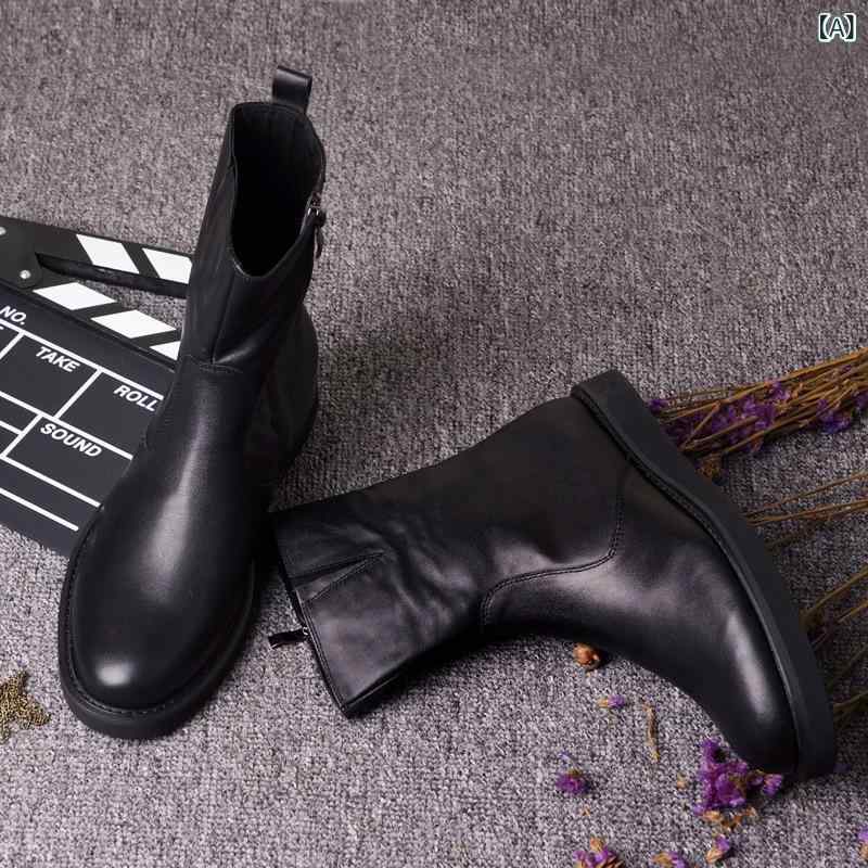 ビジネスシューズ メンズ 男性用 紳士 レザー 牛 ポインテッドトゥ ブーツ ハイカット サイドジップ ファスナー ブリティッシュスタイル フォーマル 冠婚葬祭 通勤 営業 ドレス カジュアル 秋冬 無地 高級感 かっこいい 衝撃吸収 ブラック 滑り止め