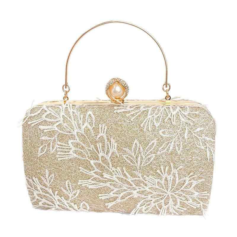 バッグ レディース ハンド ショルダー 鞄 手提げ クラッチ パール レース チャイナドレス用 レトロ 上品 高級感 エレガント 披露宴 結婚式 二次会 春夏 PUレザー 合成革 スクエア 横型 コンパクト フォーマル シャンパン
