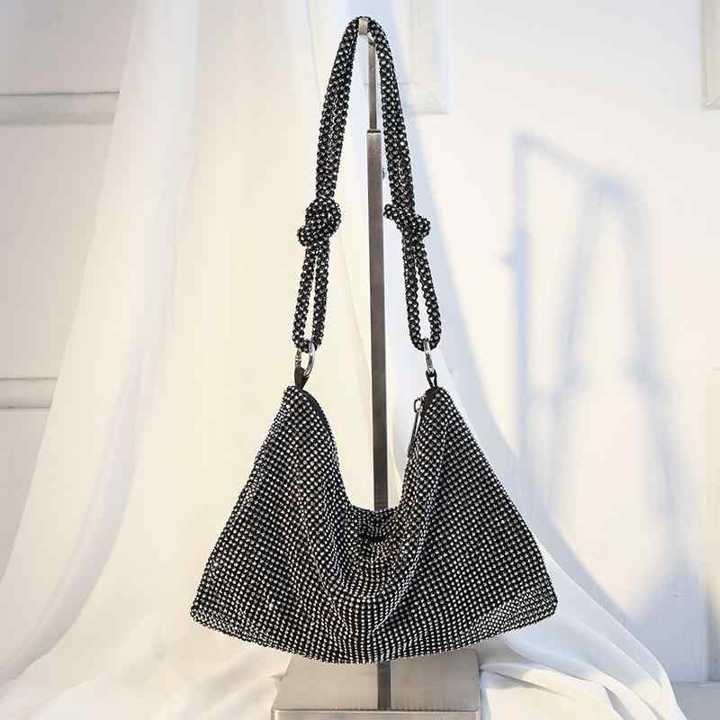 パーティーバッグ レディース 手提げ鞄 ショルダー 斜めがけ ラインストーン ビジュー キラキラ 結び目 結婚式 二次会 披露宴 フォーマル 高級感 上品 華やか 巾着型 エレガント 柔らかい グリーン ブラック ローズレッド
