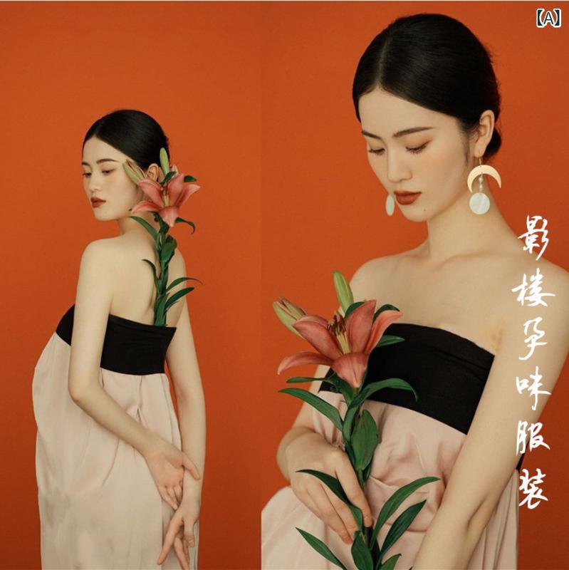 ワンピース レディース マタニティ 和服 撮影用 記念写真 スタジオ 妊婦 妊娠中 メモリアル ミディアム丈 春夏 フェミニン 上品 エレガント きれいめ 大人 かわいい 華やか ウール調素材 ピンク ピーチ