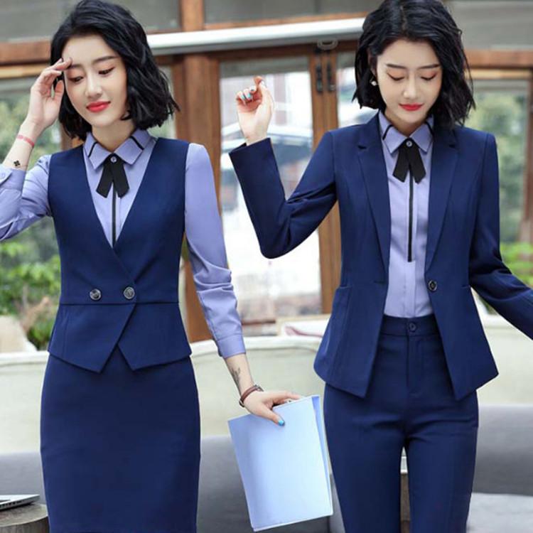 スーツ レディース セットアップ テーラードジャケット パンツ スカート ベスト 事務服 制服 ビジネス 通勤 受付 高級感 形態安定 伸縮性 ストレッチ ポリエステル きれいめ ブラック ブルー グレー オールシーズン