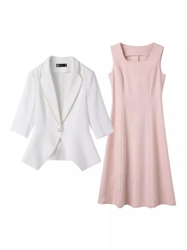 ワンピース レディース セットアップ 春秋 ジャケット ビジネス 通勤 事務服 高級感 上品 エレガント 七分袖 五分袖 ポリエステル フォーマル 膝丈 ショート丈 きれいめ 無地 ママ ホワイト ブラック ワインレッド
