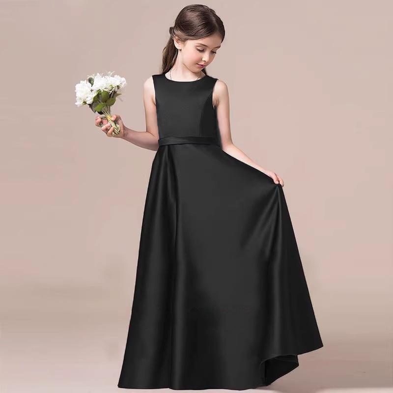 ドレス 女の子 キッズ ロング フォーマル 子供服 ワンピース プリンセス ピアノ 演奏会 結婚式 高級感 上品 華やか ジュニア 110-160cm ブラック パープル ポリエステル Aライン フレア ノースリーブ エレガント リボン