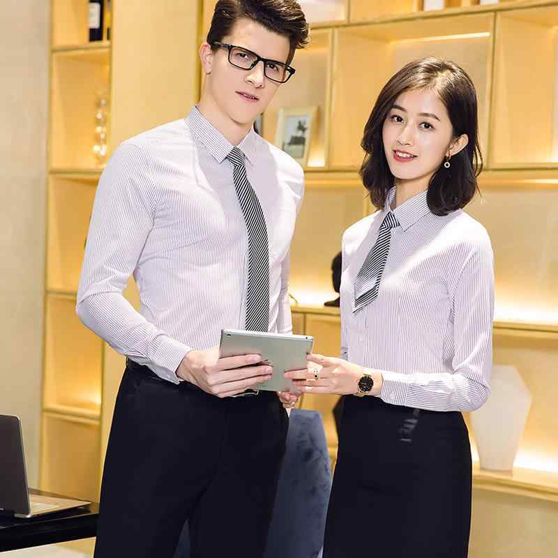 シャツ メンズ レディース トップス 事務服 ストライプ 長袖 春秋 ビジネス オフィス 切り替え 襟 スリム 細身 形態安定 しわになりにくい 清潔感 綿混 ポリエステル ブラック ブルー パープル 大きいサイズ