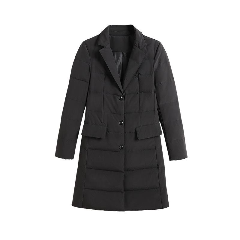 中綿コート メンズ レディース 秋冬 ミドル丈 テーラードジャケット 事務服 営業 ビジネス 通勤 ユニフォーム 接客 制服 フォーマル 正装 防寒 厚手 無地 シンプル ブラック アウター 高級感 スリム