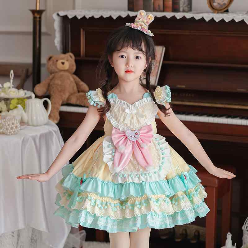 衣装 うしろ帯 キッズ 赤ちゃん服 ロリータ 御姫様御召しもの 春夏 半袖 黄色 ティアード フラウンス 晴れ晴れしい 飛び切り感 パニエ内蔵 チュチュスカート 可愛らしい お出かけ 告げ知らせる会 華燭の典 ポリエステル 80-150糎 A伝達ルート