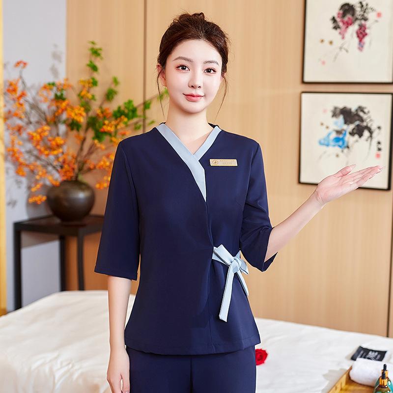 セットアップ レディース 秋冬 美容院 エステサロン 制服 ユニフォーム 仕事着 美容師 セラピスト 長袖 ロングパンツ 高級感 上品 エレガント ポリエステル ストレッチ 接客 ネイビー グリーン ブラック