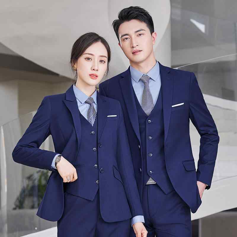 スーツ メンズ レディース セットアップ 秋冬 ビジネス 面接 オフィス 制服 ジャケット パンツ スカート ベスト 長袖 シャツ テーラード リクルート ロイヤルブルー ブラック グレー ポリエステル ボタン 高級感