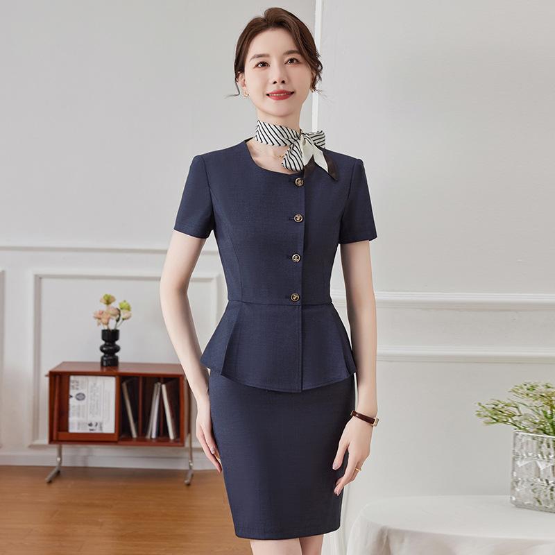 セットアップ レディース スーツ ジャケット パンツ スカート 通勤 ビジネス オフィス 春夏 半袖 ノーカラー 接触冷感 涼しい 軽量 伸縮性 高級感 きれいめ エレガント ダークグレー ブラック ブルー 40代