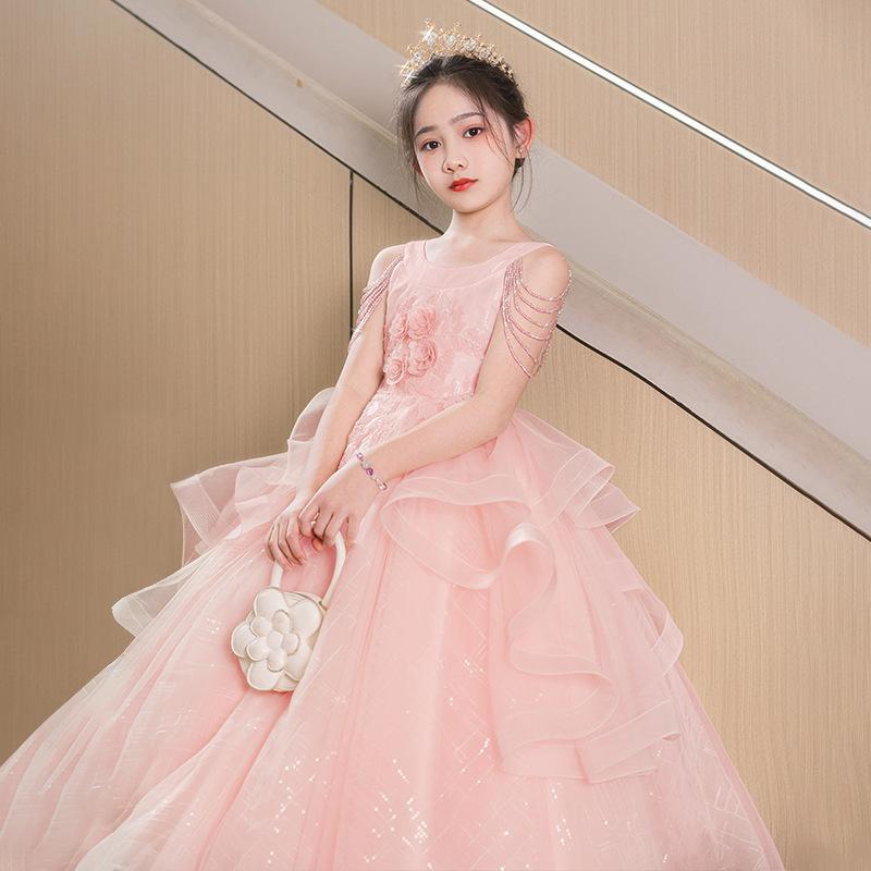 子供ドレス 女の子 キッズ ピアノ発表会 ステージ衣装 結婚式 高級感 プリンセス チュール フレア 上品 華やか かわいい フォーマル ワンピース ポリエステル ブラック ピンク シャンパン オールシーズン パーティー お呼ばれ