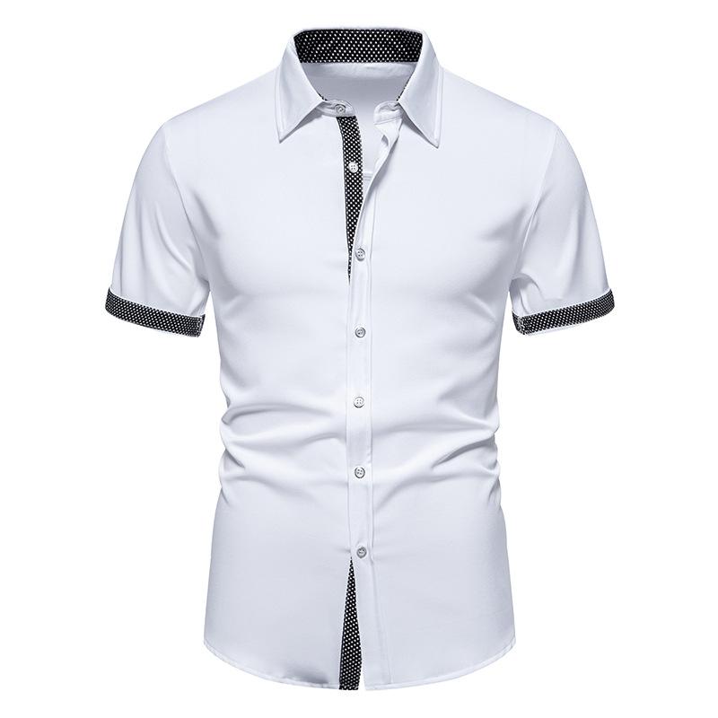 シャツ メンズ 男性用 紳士服 ドット柄 水玉 半袖 カジュアル トップス コットン混 ポリエステル 涼しい 通気性 快適 ゆったり ビッグシルエット 切り替え 白 黒 普段使い 通勤 お出かけ 襟 ボタン