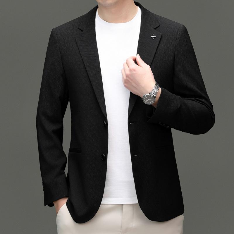 ジャケット メンズ 男性用 テーラード 春夏 カジュアル 形態安定 ノーアイロン シワになりにくい 通気性 軽量 薄手 スリム シングル ボタン 無地 ジャガード ビジネス 通勤 ネイビー ブラック 高級感