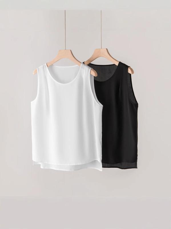 タンクトップ レディース 春夏 ノースリーブ Tシャツ クルーネック 丸首 プルオーバー ゆったり 大きいサイズ 無地 インナー トップス カットソー シンプル 高級感 上品 清楚 オフィス 通勤 普段使い 接触冷感 吸湿 速乾 ホ
