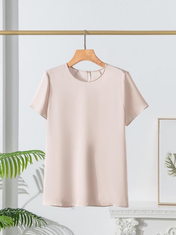 Tシャツ レディース 半袖 ピンク 春夏 トップス カットソー プルオーバー 無地 ボタン クルーネック シンプル 通勤 普段使い 上品 着痩せ ゆったり 伸縮性 吸湿速乾 通気性 柔らかい 涼しい 高級感