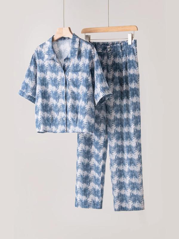 セットアップ レディース ブラウス シャツ パンツ 高級感 五分袖 総柄 プリント レトロ ヴィンテージ風風 エレガント カジュアル ゆったり 体型カバー 春夏 リゾート 旅行 普段使い マルチカラー｜フロントップ店