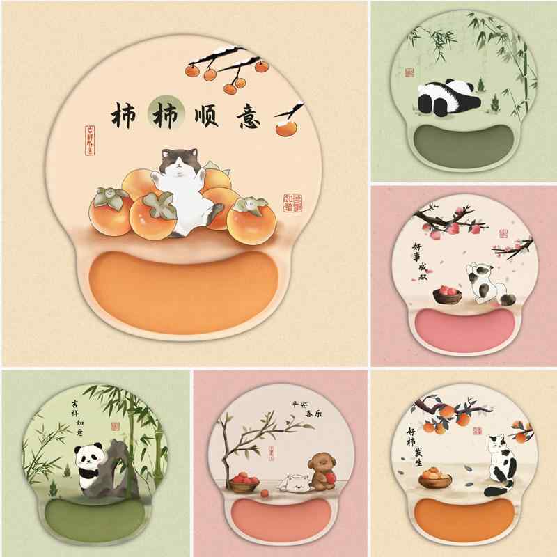 マウスパッド リストレスト かわいい メンズ レディース キーボード クッション 水墨画 動物 和風 オフィス デスクワーク パソコン シリコン ソフト 手首 サポート 疲れにくい 緑 オレンジ