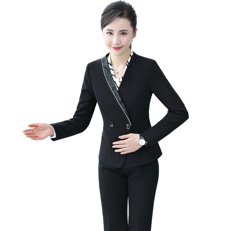 セットアップ レディース ホテル 受付 飲食店 秋冬 ブラック ブルー パープル 長袖 事務服 ユニフォーム ポリエステル ビスコース ストレッチ 洗える ジャケット パンツ スカート 大きいサイズ ビジネス マネージャー