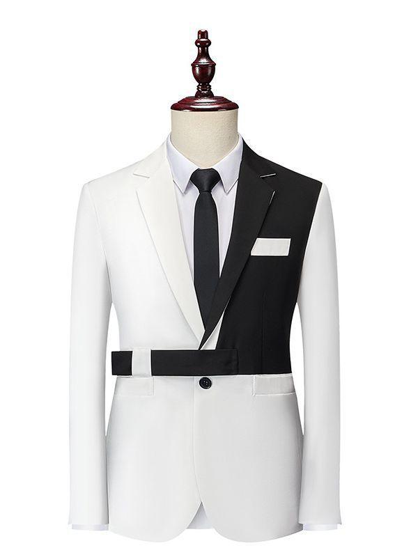 テーラードジャケット メンズ 男性用 紳士服 ブレザー アウター カジュアル ビジネス 二次会 バイカラー 切り替え スリム 細身 大きいサイズ ポリエステル 形態安定 しわになりにくい ボタン 白 黒 緑