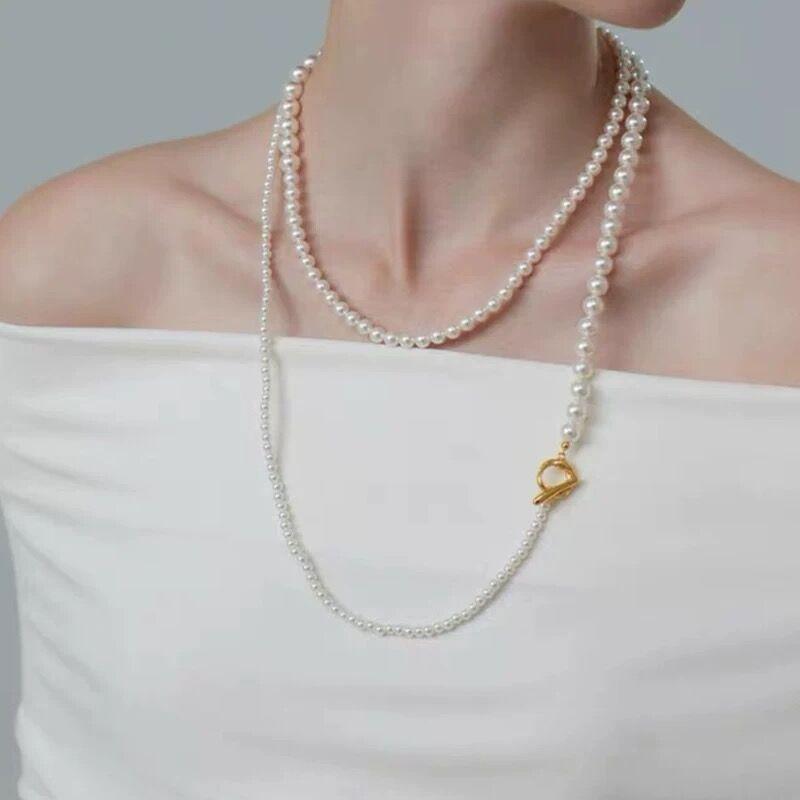ネックレス レディース パール パール ロングタイプ 二重 重ね付け セーターチェーン OTバックル マンテル 幾何学 高級感 通勤 フォーマル 春夏 首飾り 合金 ホワイト エレガント 上品 大人 かわいい ジュエリー 4,494円